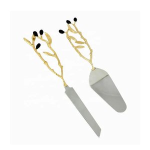 White Resin Handle Gold PVD Coating Handmade Handle Luxury Flatware Kitchen Cake Server Stainless Steel Cake Tools Set - Product Image 2