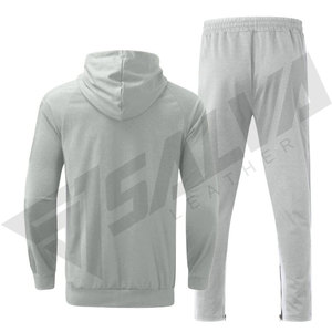 Men's Gray Hooded Tracksuit Set Casual <b>Zipper</b> <b>Sweatshirt</b> Pants Solid Color Polyester Cotton Knitted Autumn Wear - Product Image 5