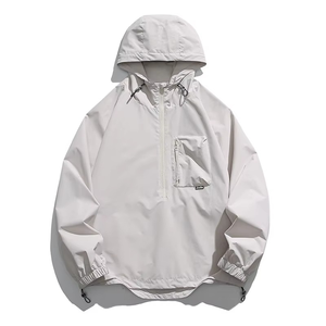 Custom Streetwear <b>Half</b> Zipper Pullover Windbreaker With Hood Solid Color Pocked <b>Men</b> Fitness Long Sleeve Rash Guard <b>Jacket</b> - Product Image 3