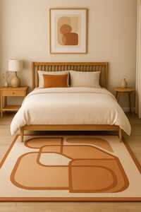 พรมลายทางสีครีมส้ม ผลิตด้วยเครื่องจักร ทำจากขนสัตว์ ทันสมัย ทนทาน ซักได้ เหมาะสำหรับปิกนิกและห้องนั่งเล่น - Product Image 5