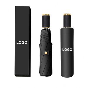 Parapluie pliant OEM personnalisé style moderne 190T avec logo, entièrement automatique, revêtement noir, pongé, 8 baleines, cadeaux d'affaires - Product Image 2