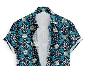 เสื้อเชิ้ตแขนสั้นพิมพ์ลายดอกไม้ฮาวาย ลายเทอร์ควอยซ์และสีกรมท่า ลายดอกเดซี่สีขาว - Product Image 3