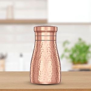 Botella de Agua de Cobre Puro Hecha a Mano, Martillada, Ayurvédica, Antiderrames, Recipiente Metálico para Beber, Ecológico - Product Image 1