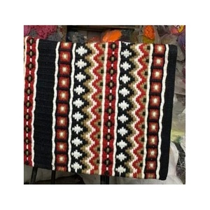 Manta de montar Navajo occidental negra, roja y blanca, tejida a mano, de mezcla de lana, contorneada, para equitación, equipo de caballo - Product Image 2