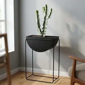 Support de plante moderne en métal noir avec pot de fleurs en forme de bol pour jardin intérieur, salon, balcon, terrasse et style contemporain - Product Image 3