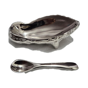 Ensemble de cuillères de service en aluminium moulé moderne, finition argentée, vaisselle artisanale, ensemble cadeau - Product Image 1