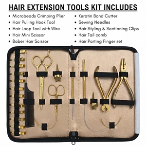 Kit d'outils professionnels pour extensions capillaires : Pince à micro-perles, outil de tirage à boucle, ciseaux de barbier, ensemble de doigts de séparation - Product Image 2