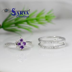 Anillo de Compromiso Romántico para Mujer, Plata 925, Amatista Morada, Diseño Floral, con Circonitas Cúbicas - Product Image 4