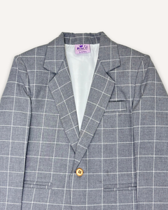 เสื้อเบลเซอร์เด็กผู้ชายลายตารางสีเทา แบรนด์ Rare Juniors แบบกระดุมแถวเดียว ปกแบบ Notch Lapel สำหรับงานทางการ ขนาด 3-4 ปี - Product Image 1