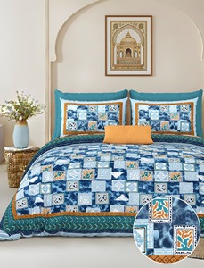 Juego de Ropa de Cama Boho Artesanal de 3 Piezas, Floral Alankar, Estampado a Mano, Algodón 200 Hilos, Antiácaros, Personalizable, para Todas las Estaciones - Product Image 3