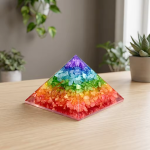 Pirámide de Orgonita de Siete Chakras con Incrustaciones de Piedras Preciosas Multicolores, Artículo Decorativo de Cristal para Decoración del Hogar - Product Image 2