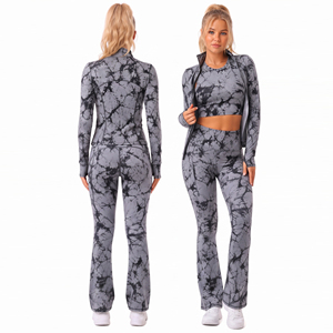 Conjunto Deportivo de Yoga para Mujer, 3 Piezas, Chaqueta de Compresión, Leggings de Cintura Alta con Corte Acampanado, Top de Compresión de Spandex y Poliéster - Product Image 4