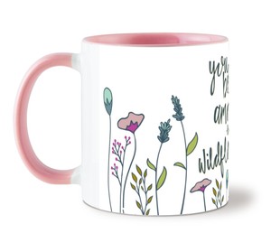 แก้วกาแฟเซรามิกลายดอกไม้ป่า ด้ามจับสีแดง เคลือบเงา ทนทาน เหมาะสำหรับใช้ในบ้าน สำนักงาน หรือเป็นของขวัญ - Product Image 3