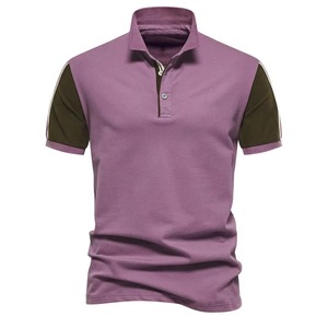 Polo de Manga Corta Morado para Hombre, Diseño Casual de Punto con Bloques de Color, Camisetas Polo Personalizadas - Product Image 1