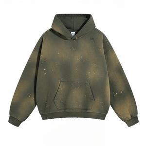 New Custom Trending Acid Wash <b>Hoodie</b> Wholesale Distressed <b>Plain</b> Blank Solid Color Unisex Sweatshirts Custom Logo RTS Supplier - Product Image 3