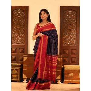 TENDENCIA BANARASI SEDA SUAVE ZARI TEJIDO TRABAJO SAREE CON BLUSA SIN COSTURA VIOLETA - Product Image 1