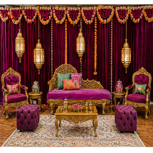 Ensemble de canapés et fauteuils de style moghol pour scène de Sangeet, canapé romantique pour mariés, design de luxe, mobilier de mariage USA - Product Image 1