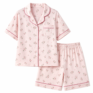 Conjunto de pijama de algodón floral para mujer, camisa de manga corta con botones y pantalones cortos, ropa de dormir suave, conjunto de ropa para estar en casa - Product Image 1