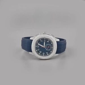 นาฬิกาผู้ชายสไตล์ฮิปฮอปประดับเพชรโมอิสซาไนต์หรูหรา สายยางสีน้ำเงิน ขอบหน้าปัดแบบสั่งทำพิเศษ - Product Image 1