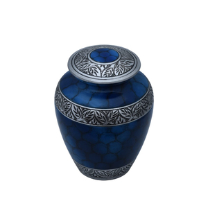 Urne funéraire en laiton de haute qualité pour adulte, bleu marine avec bande argentée gravée, urne commémorative pour cendres humaines, prix bas - Product Image 6