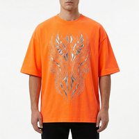 Erkek Özel Renkli Regular Fit Tişört Geometrik Taşlı Desen Kısa Kollu Yuvarlak Yaka Sokak Stili Günlük Nefes Alabilen Jersey