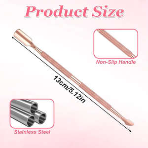 2026 Professional Rose Gold Dual Head Stainless Steel Nail Cuticle Pusher Trimmer & Scraper Tool-Durable Reusable Nail Cleaning - Product Image 3