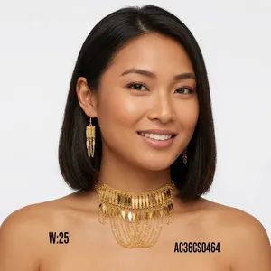 Antique Beautiful Design Chik <b>Set</b> With Earrings Gold Plated Arabic <b>Jewellery</b> <b>Sets</b> for Women - Product Image 3