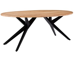 Mesa de Comedor de Alta Calidad Hecha a Mano con Tapa Ovalada de Madera Maciza de Acacia y Patas de Metal Resistente en Negro Mate para el Hogar, la Cocina, la Oficina - Product Image 1