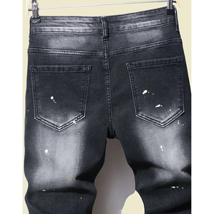 Men's New Solid Blue Denim Straight Leg Pants Casual Loose High <b>Waist</b> <b>Elastic</b> Trousers Winter <b>Jeans</b> Pant Embroidered Technics - Product Image 4