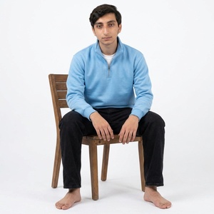 Sweat-shirt personnalisé pour homme avec fermeture éclair quart de tour, en coton épais French Terry, coupe classique, col montant, style décontracté urbain, pull-over - Product Image 5