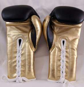 Nouveaux gants de boxe sur mesure, design personnalisé, or noir et or métallisé, gants de boxe professionnels, 100% cuir véritable - Product Image 3