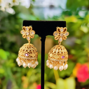 Floral <b>Diamond</b> <b>Pearl</b> Hoop Stud <b>Earrings</b>-Trendy Stainless Steel Party Wedding Jewelry - Product Image 3