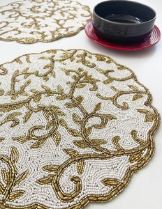 Durable <b>Beaded</b> <b>Placemats</b> Indian Style <b>Beaded</b> <b>Placemats</b> Handmade Round Mat for Dining Table Wedding Party Embroidered <b>Placemats</b> - Product Image 5