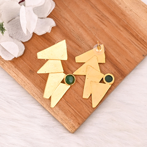 Elegantes Pendientes de Latón Chapado en Oro con Gema de Esmeralda Hidroponizada, Joyería de Moda Hecha a Mano para Mujer, Regalo - Product Image 5