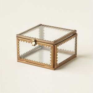 Vintage Transparent <b>Glass</b> Jewelry Organizer <b>Box</b> with Gold Brass Frame Multi Compartment Jewelry Storage Case for Earrings Rings - Product Image 3