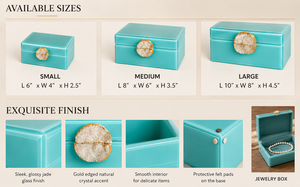 Luxury Turquoise Blue Color Mirror <b>Glass</b> Decorative Storage Box Agate <b>Knob</b> Premium Jewelry Vanity Organizer Boxes Home Decor - Product Image 3