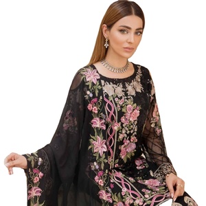 Ramsha ชุดสูทผ้าชีฟอง3ชิ้นหรูหราปักลายบั้งชุดปาร์ตี้ปากีสถานอินเดีย - Product Image 1