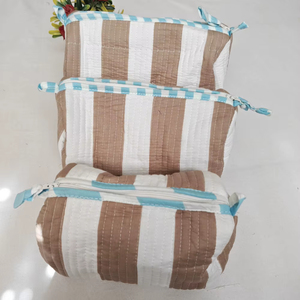 Sacs de maquillage en coton durable à rayures blanches et brunes imprimées, pochettes indiennes, trousse de rangement cosmétique de voyage - Product Image 2