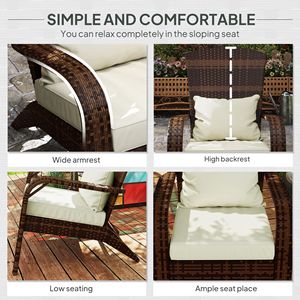 Sedia da Patio Adirondack in Rattan Bianco Crema con Cuscini Morbidi e Schienale Alto Curvo per Terrazza e Giardino in Resina PE Impilabile - Product Image 5