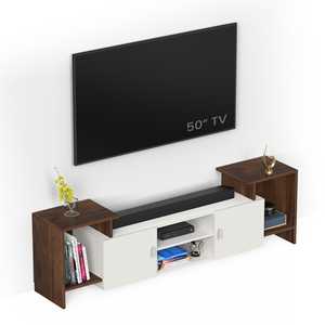 Meuble TV en bois d'ingénierie optimisé, style minimaliste, avec étagères pour livres et présentoir décoratif, pour chambre à coucher - Product Image 3