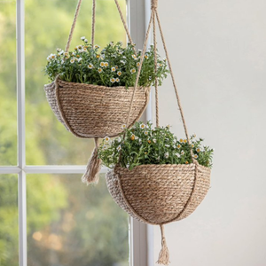 Pots de rangement au sol en jacinthe d'eau de style rétro, fabriqués au Vietnam, avec poignées, tissés à la main, écologiques - Product Image 2