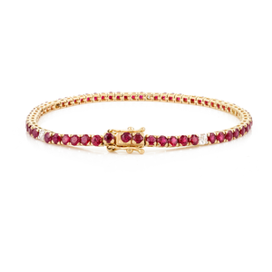 14K Round <b>Ruby</b> and Diamond Tennis <b>Bracelet</b>-Minimalist Everyday Fashion Jewelry - Product Image 4