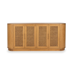 Modern Teak Wood Rattan <b>Sideboard</b> Cabinet Living Room Storage Furniture - Product Image 1