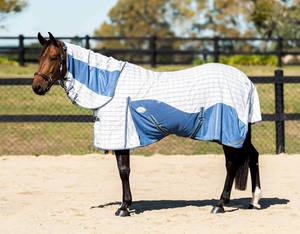Personalizado 260-280 GSM Polycotton/Mesh Hybrid Combo Dressage Use Summer Horse Rug Correas para las piernas extraíbles Encuadernación azul oscuro Premium - Product Image 2