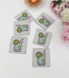 Cute Beaded Cocktail Coasters 1 Piece Eco-Friendly Portable Luxury with Lemon Drink Design Washable <b>Bar</b> <b>Mats</b> for Drink Serving - Product Image 5