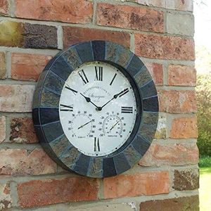 Stone gate Wall <b>Clock</b> Thermometer Outdoor Indoor Decorative <b>Clock</b> with Built in Temperature Display Weather-Resistant - Product Image 5