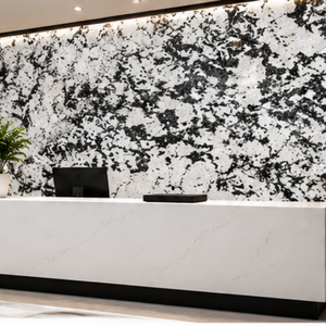 Mármol Calcita Pulido ALPINE WHITE-1 Ecológico con Vetas Negras, Blancas y Verdes, Gran Losa, Diseño 3D, para Pared de Sala de Estar Moderna - Product Image 1
