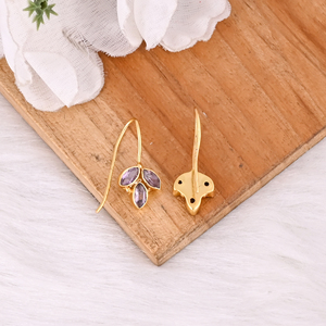 Elegant Purple Amethyst <b>Earrings</b> Handmade Brass Gold Plated Gemstone Jewelry for Women - Product Image 4