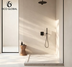 Base de douche rectangulaire noire mate RICO GLOBAL, fixation murale, accessoire de salle de bain minimaliste - Product Image 1