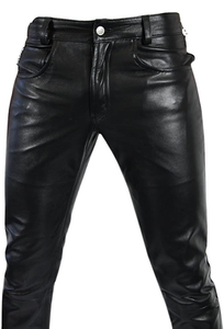 Best Selling <b>Men's</b> Premium Quality Lightweight <b>Leather</b> <b>Pants</b> High Street Winter Casual Wear Mid Waist Button Fly Closure Dark - Product Image 4